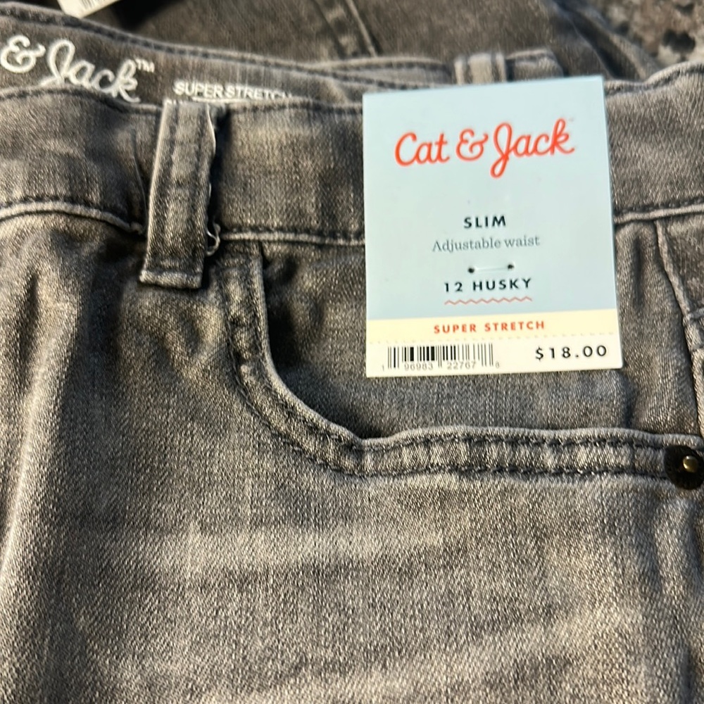 Cat and Jack slim super stretch grey jeans size 12 HUSKY